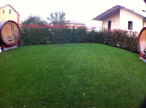 a yard with a green lawn with a hedge at Hotel Scandola in Bosco Chiesanuova