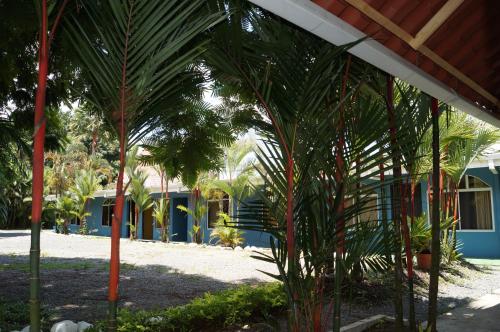 a group of palm trees in front of a building at Hotel y Cabinas del Trópico in Guápiles