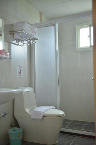 a bathroom with a shower and a toilet and a sink at Royal Yado in Zhixue