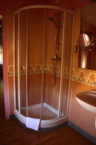a shower stall in a bathroom with a sink at BB La Bella Addormentata e il Principe Calaf in Lucca