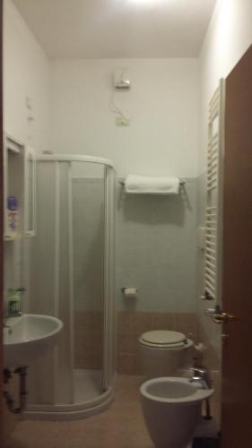 a bathroom with a shower and a toilet and a sink at alloggi Alba 1 in Vicenza