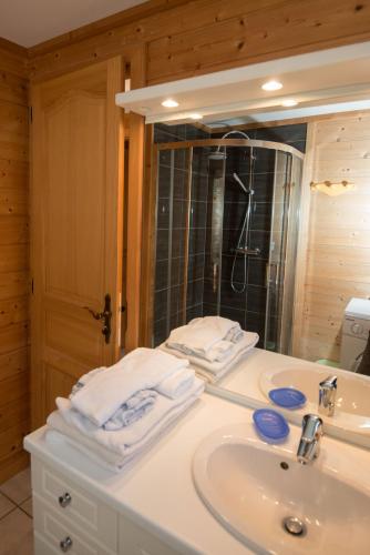 a bathroom with a sink and a mirror at Les Adrets in Gérardmer