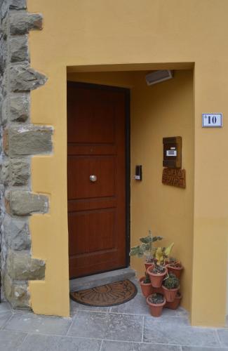a door of a house with potted plants next to it at B&B La Casa d'Artista in Ortignano Raggiolo