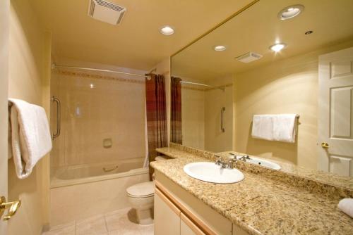 a bathroom with a sink and a toilet and a shower at Ironwood 302 in Whistler