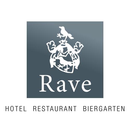 a logo for a hotel resort with a bird flying around the earth at Hotel Rave in Velen