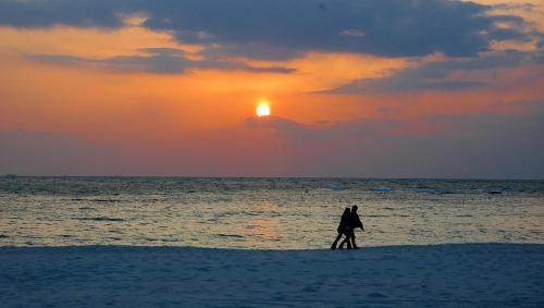 a person walking on the beach at sunset at Nanki-Shirahama Marriott Hotel in Shirahama