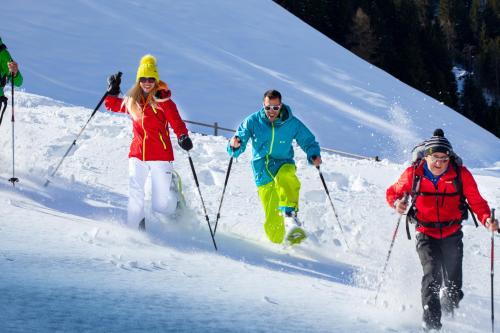 a group of people skiing down a snow covered slope at Appartements KATHRIN in Grossarl