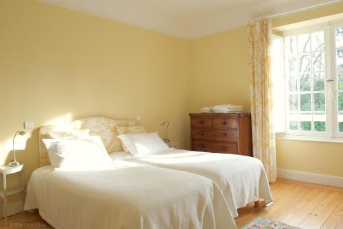 a bedroom with two beds and a dresser and a window at Clos Mirabel Manor - B&B in Jurançon