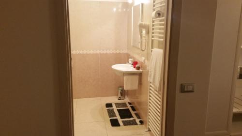 a small bathroom with a sink and a toilet at Agritur Maso Barco in Faedo