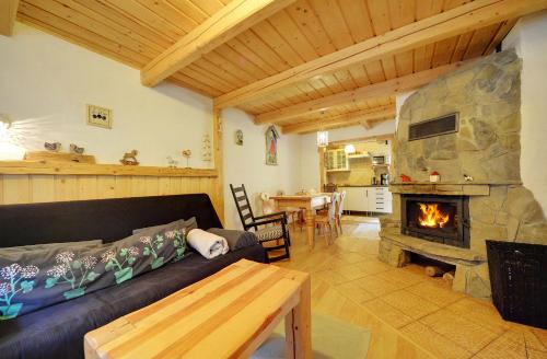 a living room with a couch and a fireplace at Sun Seasons 24 - Domek Bacówka in Wisła