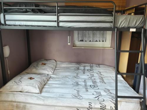 ein Schlafzimmer mit einem Etagenbett in einem Zimmer in der Unterkunft Vakantiestudio Ciney in Chapois