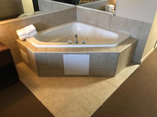 a large bath tub in a bathroom with a sink at Allen Park Motor Lodge in Allen Park