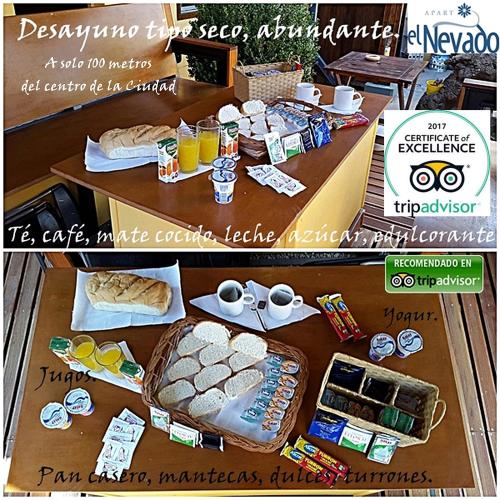 un collage de photos d'une table avec de la nourriture et des boissons dans l'établissement Apart El Nevado Malargüe, à Malargüe