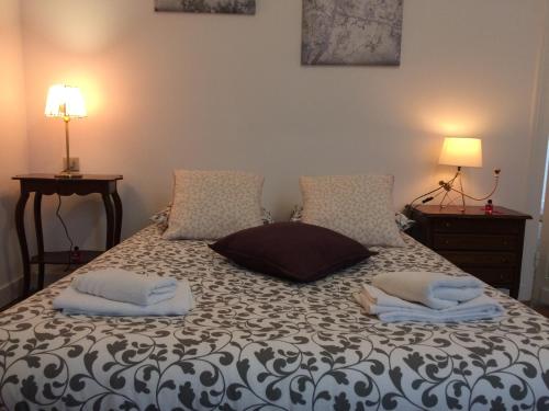 une chambre avec un lit avec deux oreillers dessus dans l'établissement Une Terrasse aux Chartrons, à Bordeaux