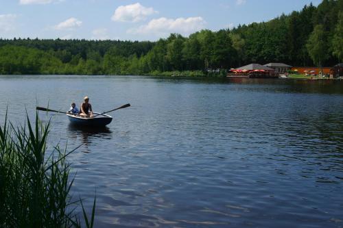 two people in a row boat on a lake at Kirchenwirt Mayr in Franking