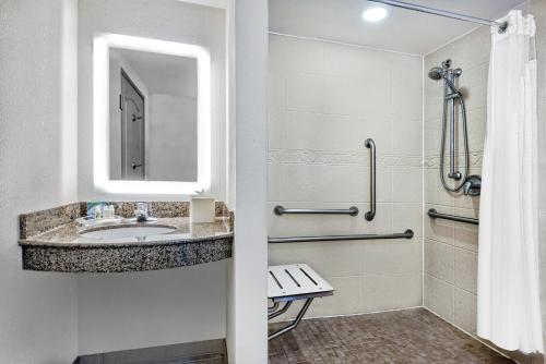 a bathroom with a sink and a shower at Holiday Inn & Suites College Station-Aggieland by IHG in College Station