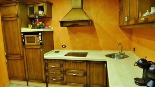 uma cozinha com um lavatório e um micro-ondas em Plaza San Francisco luxury apt em Sevilha