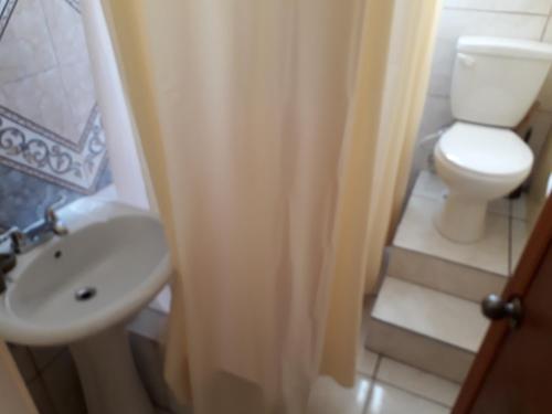 a bathroom with a toilet and a sink at Apartment Unforgetable Gardens in Falmouth