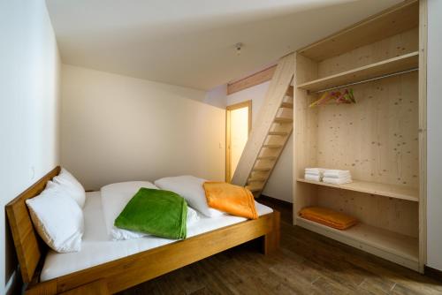 a bedroom with a bunk bed with a ladder at coltiviamo-sogni in Campascio