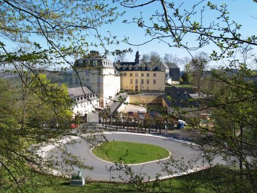 Blick auf ein Schloss von den Bäumen in der Unterkunft Schloß Wittgenstein in Bad Laasphe