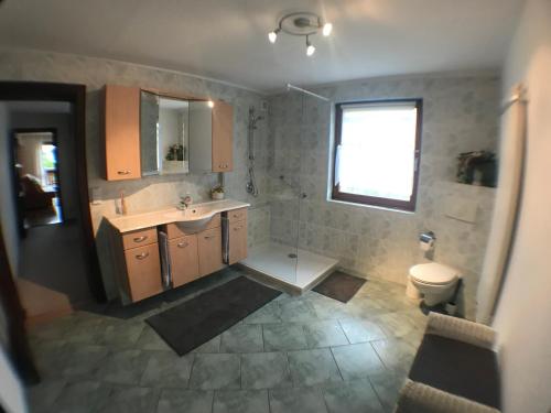 a bathroom with a sink and a toilet at Ferienwohnung Günschmann in Hausen