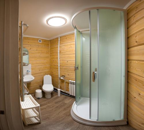Ванная комната в Sheregesh's Wood Chalets & Apartments