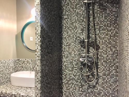 une salle de bain avec une douche avec un lavabo et des toilettes dans l'établissement Mon Refuge Urbain, à Montpellier