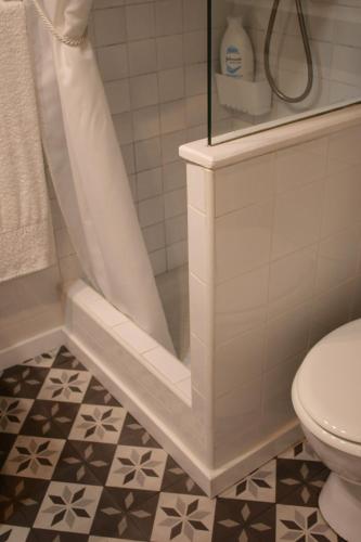 a bathroom with a shower and a toilet at Casa Rosa Garden House in Santa Cristina d'Aro