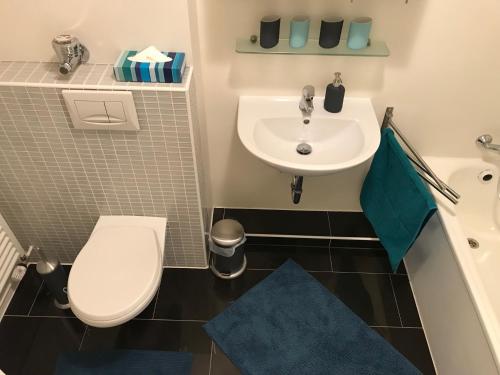 uma casa de banho com um WC e um lavatório em 5min City Zentral - Wohnen am Werdersee Neustadt em Bremen