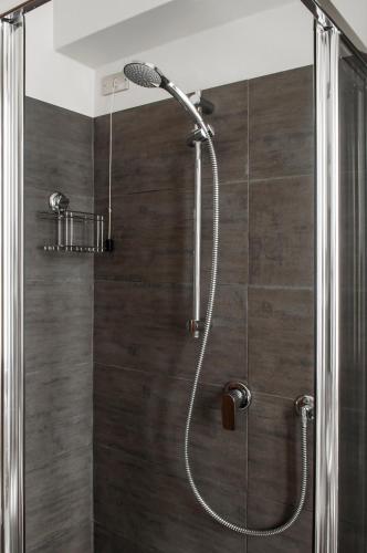 a shower with a shower head in a bathroom at Hotel dell'Angelo in Predore