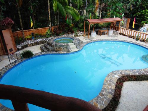 a large blue swimming pool in a yard at Stefanie Grace Paradise Inn in Loboc