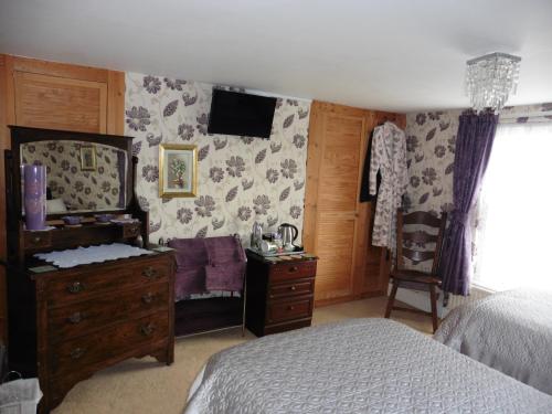 a bedroom with a bed and a dresser and a mirror at Hillside Bed and Breakfast in Bedale