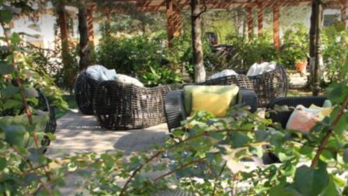 a group of chairs sitting under a pergola at Dreamland oasis in Chakvi in Chakvi