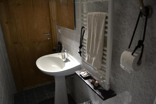 a bathroom with a white sink and a mirror at Il Riuscello in Tuscania