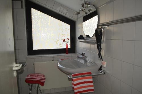 baño con lavabo y ventana en Ferienwohnung Sonnenkamp, en Schmallenberg