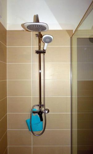 une douche avec pommeau de douche dans une salle de bain dans l'établissement Centre Ville Saint-Martin, à Perpignan