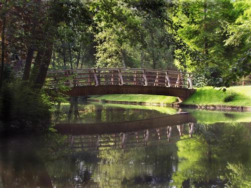 a bridge over a river in a park at Elegans Hotel Brdo in Kranj