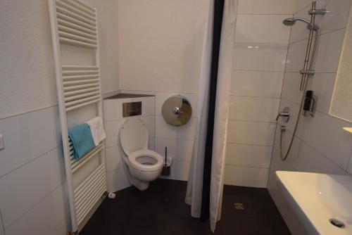 uma pequena casa de banho com WC e lavatório em Apartment Stuttgart Kaltental em Estugarda