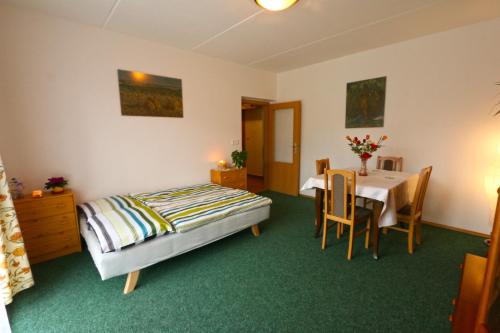 a bedroom with a bed and a table and chairs at Ski Apartment in Janske Lazne