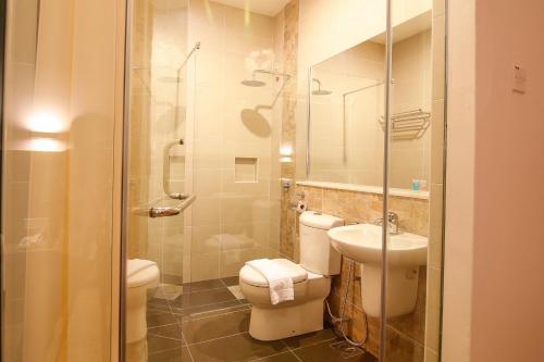 a bathroom with a toilet and a sink and a shower at Art Cottage Hotel in Ipoh