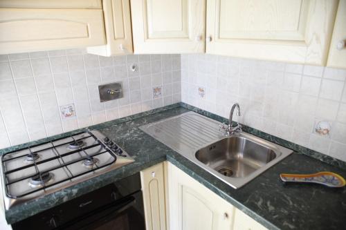 a kitchen counter with a sink and a stove at Agriturismo Da Nonna Argia in Massa e Cozzile