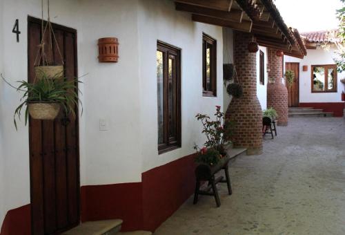 un couloir d'une maison avec des plantes sur le mur dans l'établissement Hotel Bugamvillas Tapalpa, à Tapalpa