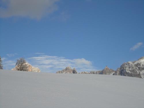 a snow covered field with mountains in the background at Pension-Greimelbacherhof in Ramsau am Dachstein