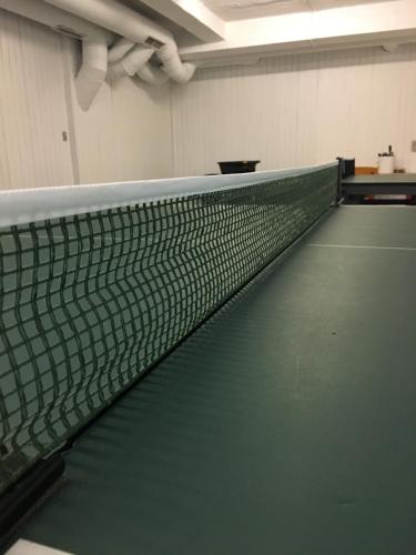a tennis court with a net in a room at Idrætscenter Jammerbugt in Fjerritslev