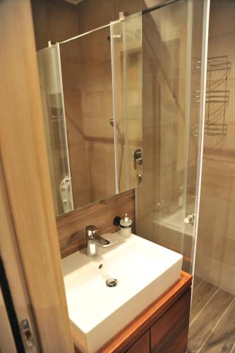 a bathroom with a sink and a shower at Kamena Kuca Lux Apartment in Kopaonik