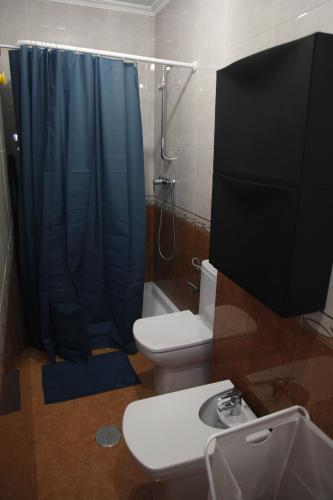 カディスにあるFANTÁSTICO PISO, JUNTO AL TEATRO FALLA Y A LA PLAYAのバスルーム(トイレ、シャワー、シンク付)