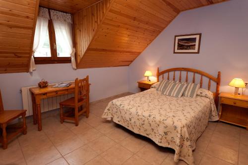 a bedroom with a bed and a desk at Casa Raspa in Bielsa