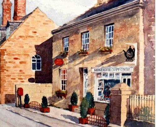 a painting of the front of a building at Montacute Country Tearoooms in Montacute
