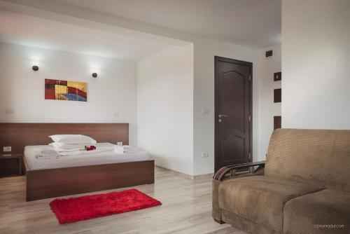 a bedroom with a bed and a couch at Pensiunea Daiana in Mamaia Nord