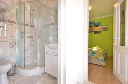 a bathroom with a shower and a toilet at Apartments Daniela in Zavalatica